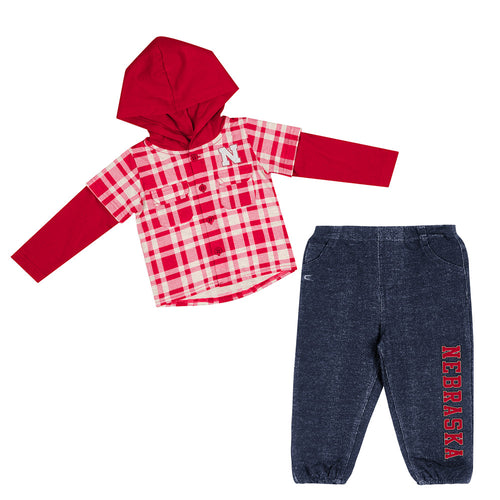 Boys' Nebraska Huskers Infant BMO Plaid Shirt/Jean Set - NEBRASKA