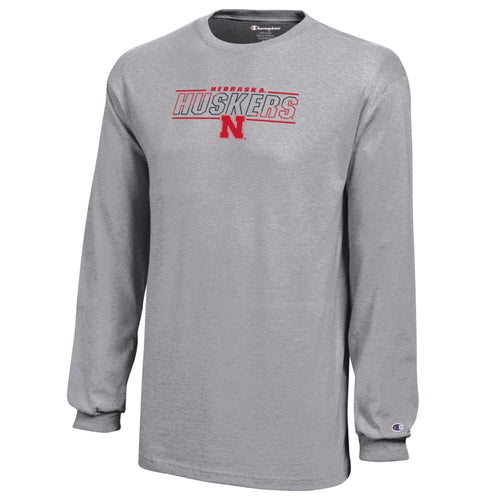 Boys' Nebraska Huskers Youth Strike Thru Longsleeve T-Shirt - 950 GREY