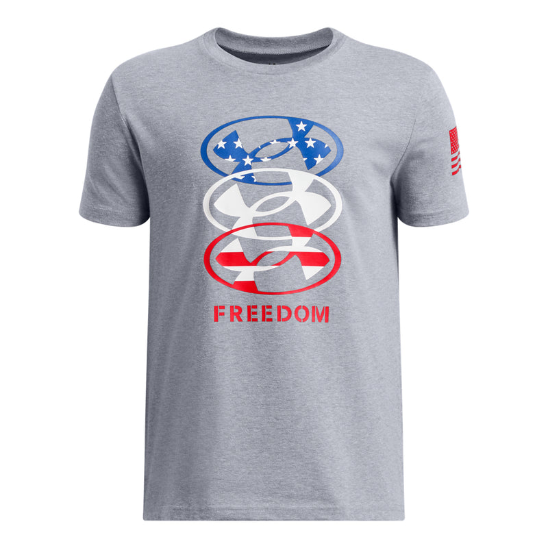 Boys' Under Armour Youth Freedom Stacked Logo T-Shirt - 035 - GREY