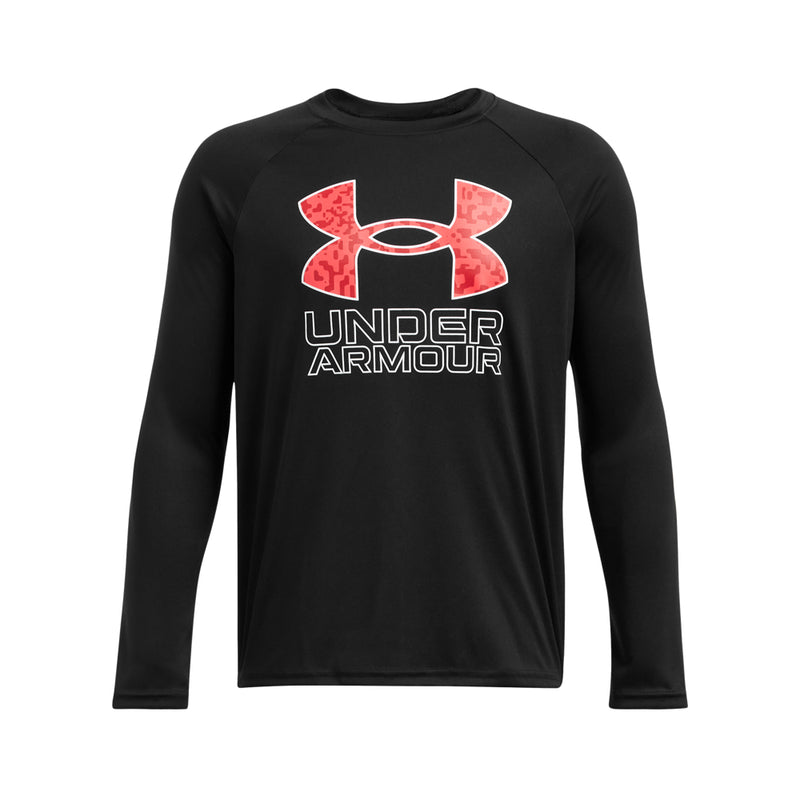 Boys' Under Armour Youth Tech Hybrid Print Longsleeve - 004 - BLACK