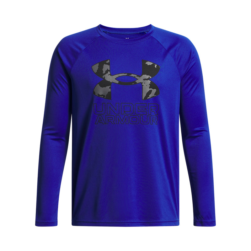 Boys' Under Armour Youth Tech Hybrid Print Longsleeve - 400 - ROYAL