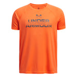 Boys' Under Armour Youth Tech Split Workmark T-Shirt - 847 FIRE