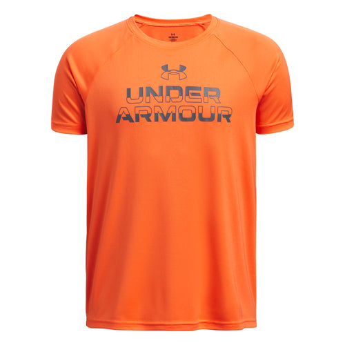 Boys' Under Armour Youth Tech Split Workmark T-Shirt - 847 FIRE