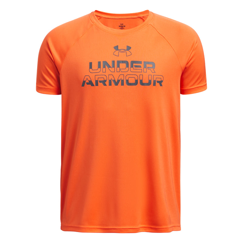Boys' Under Armour Youth Tech Split Workmark T-Shirt - 847 FIRE