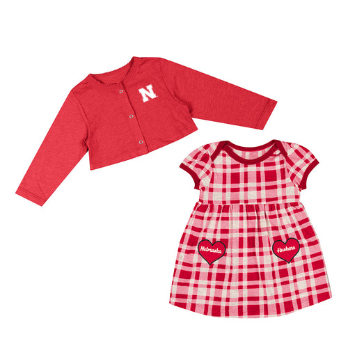 Girls' Nebraska Huskers Infant Marceline Plaid Dress & Cardigan - NEBRASKA
