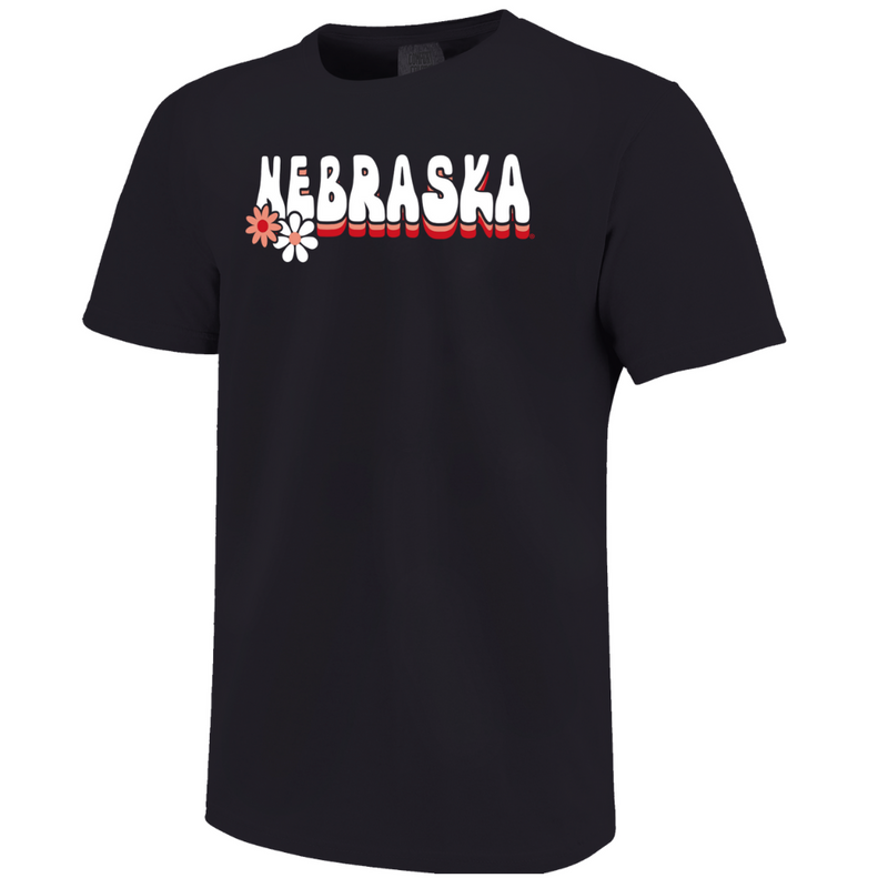 Girls' Nebraska Huskers Youth Retro Flower T-Shirt - BLACK