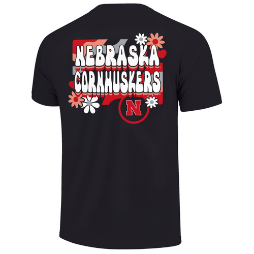 Girls' Nebraska Huskers Youth Retro Flower T-Shirt - BLACK