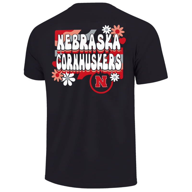 Girls' Nebraska Huskers Youth Retro Flower T-Shirt - BLACK