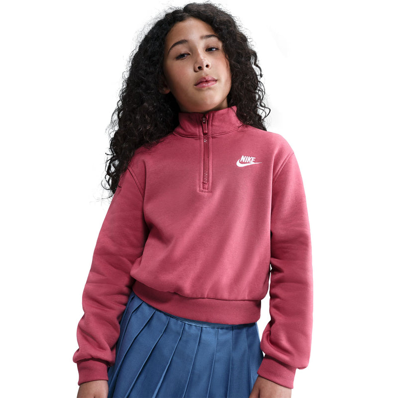 Girls' Nike Youth Long-Sleeve Sportswear Club Fleece 1/2 Zip  - 634 - SWEET BEET