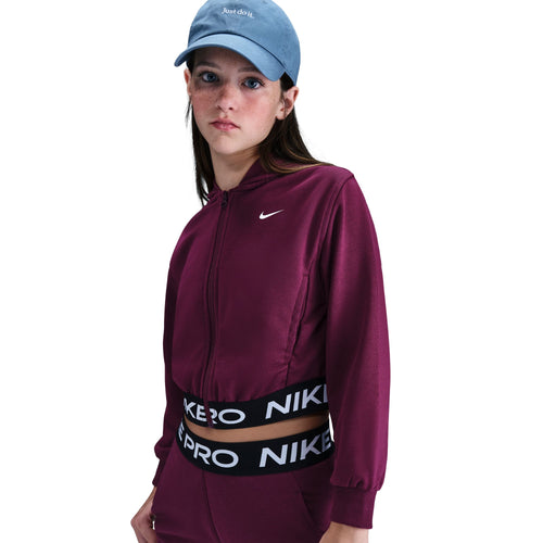 Girls' Nike Youth Pro Fleece Full-Zip Crop Hoodie - 610 - BORDEAUX