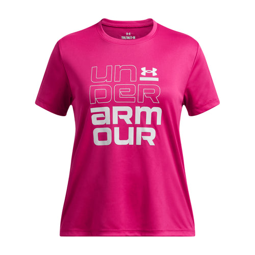 Girls' Under Armour Tech Split Wordmark T-Shirt - 681 - SHADED FUCHSIA