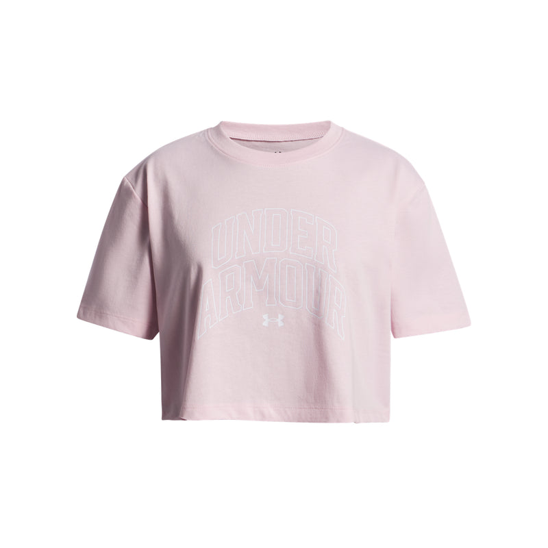 Girls' Under Armour Youth Boxy Crop Varsity T-Shirt - 647 - PRIME PINK