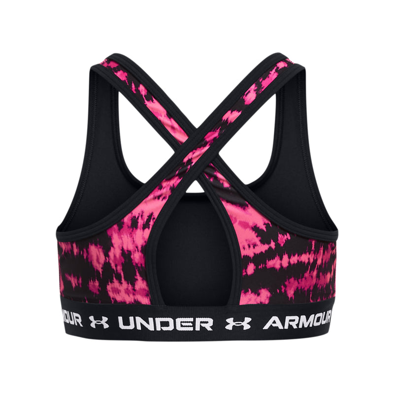 Girls' Under Armour Youth Crossback Mid Printed Sports Bra - 682 - FLUO PINK