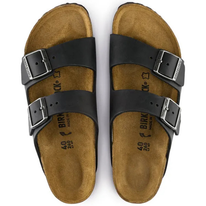 Men's Birkenstock Arizona Oiled Leather Sandal - Black - BLACK