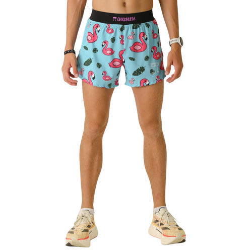 Men's ChicknLegs Blue Flamingo 4" Half Split Running Shorts