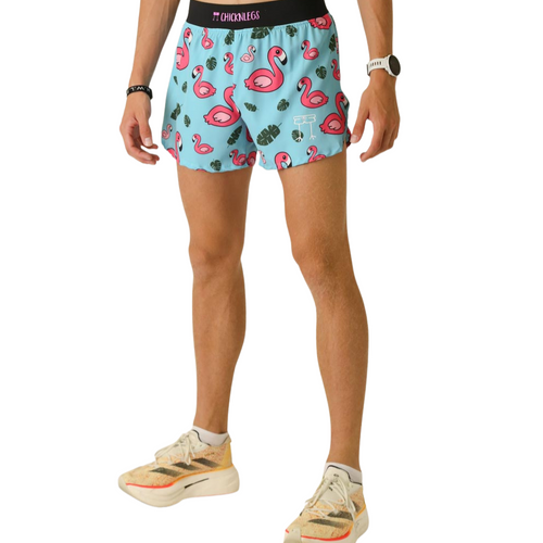 Men's ChicknLegs Blue Flamingo 4" Half Split Running Shorts