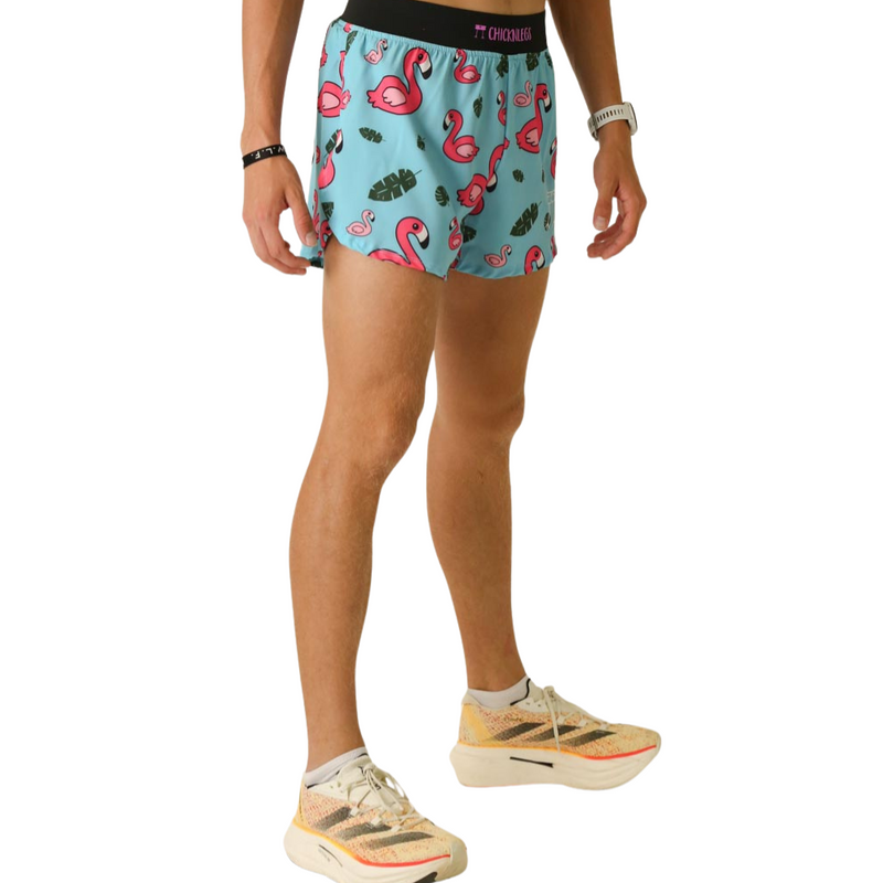 Men's ChicknLegs Blue Flamingo 4" Half Split Running Shorts