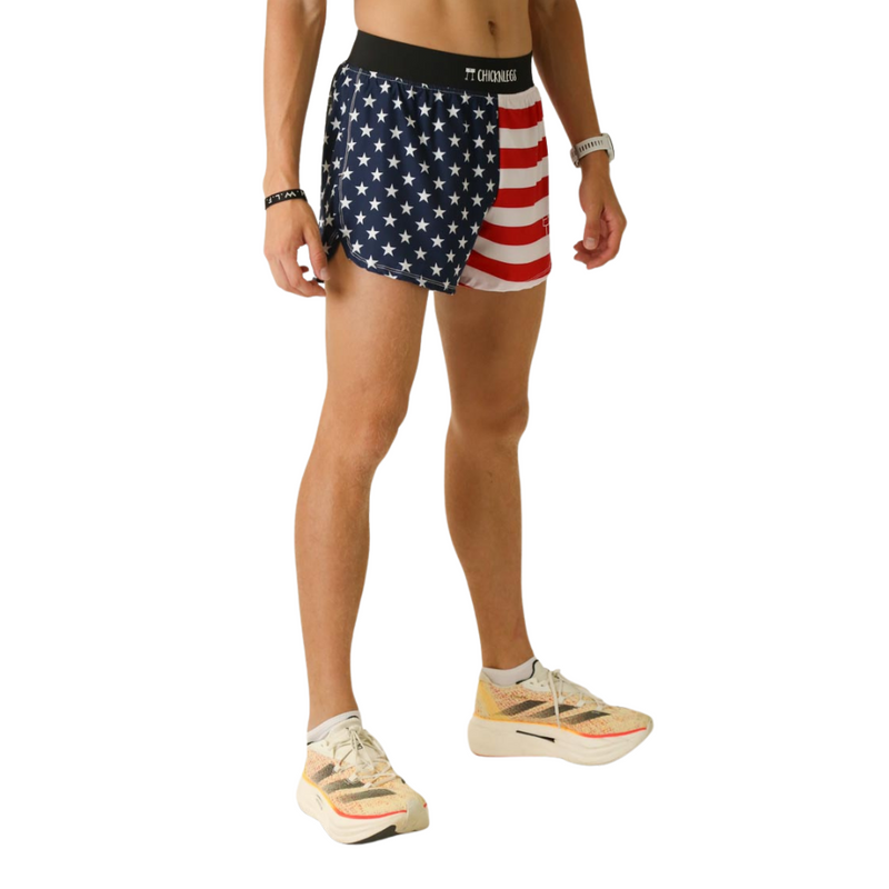 Men's ChicknLegs USA Flag 4" Half Split Running Shorts