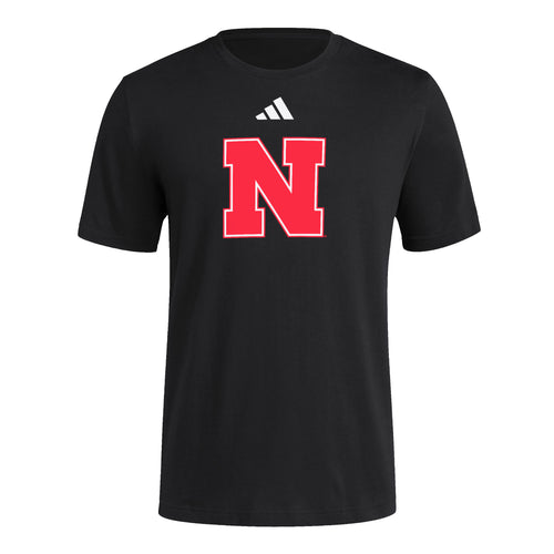 Men's Nebraska Huskers Adidas Bold Logo T-Shirt - BLACK