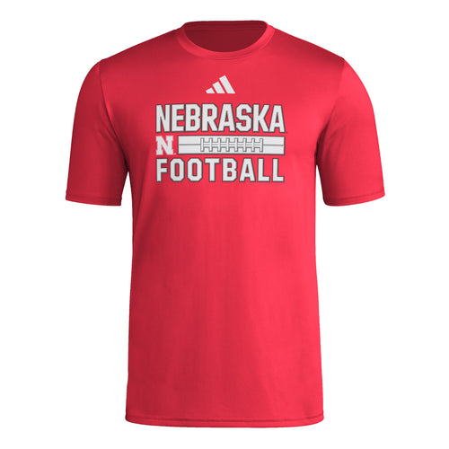 Men's Nebraska Huskers Adidas Football Laces T-Shirt - RED