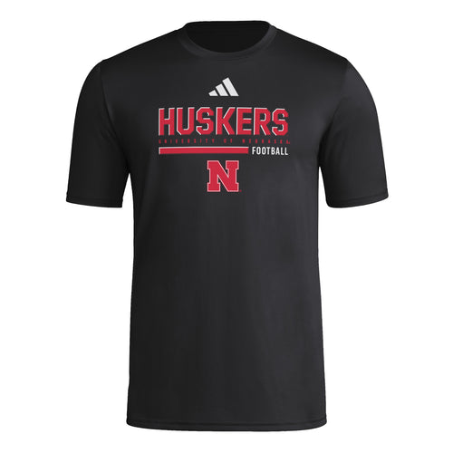 Men's Nebraska Huskers Adidas Football T-Shirt - BLACK