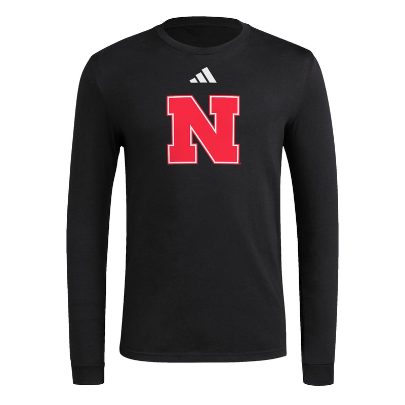 Men's Nebraska Huskers Adidas Logo Playmaker Longsleeve T-Shirt - BLACK
