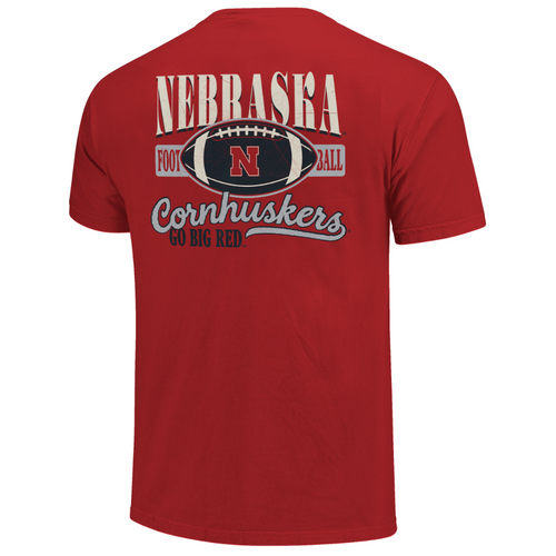 Men's Nebraska Huskers Arch Script Football T-Shirt - RED