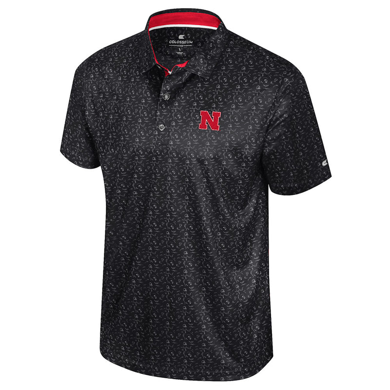 Men's Nebraska Huskers Football Print Polo - BLACK