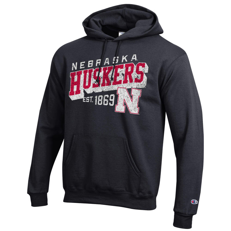 Men's Nebraska Huskers Powerblend Retro Slant Hoodie - 999 - BLACK