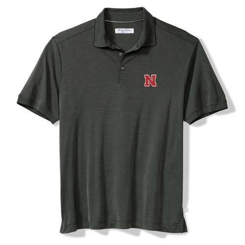 Men's Nebraska Huskers Tommy Bahama Bay Stripe Polo - 008COAL