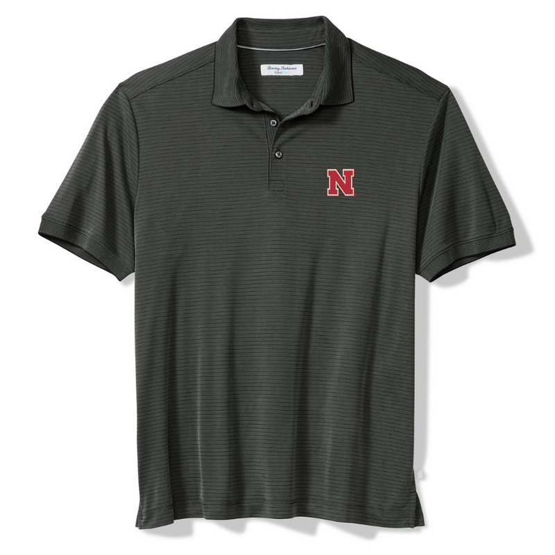 Men's Nebraska Huskers Tommy Bahama Bay Stripe Polo - 008COAL