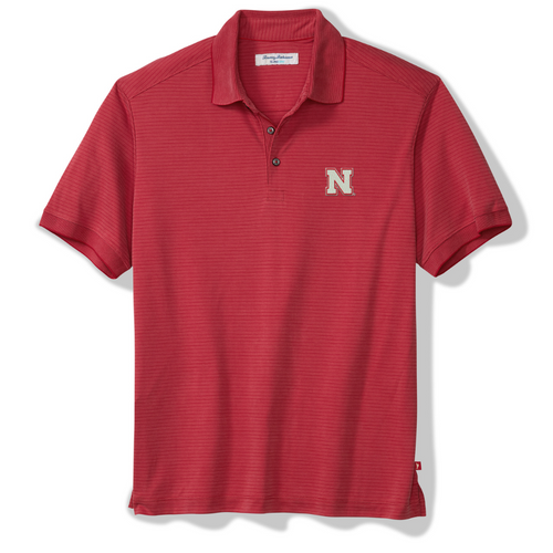 Men's Nebraska Huskers Tommy Bahama Bay Stripe Polo - 008COAL