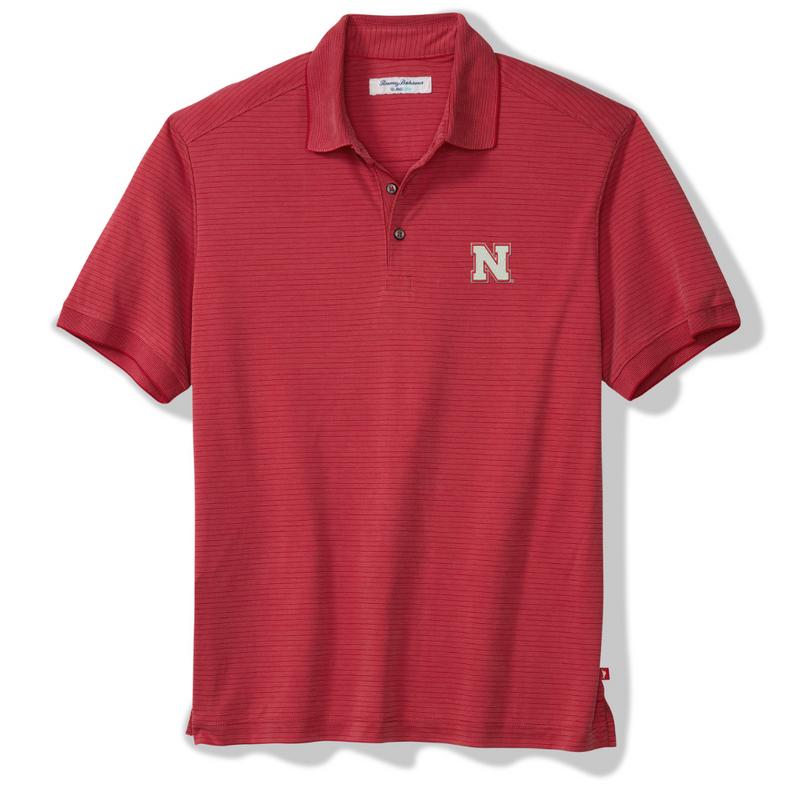 Men's Nebraska Huskers Tommy Bahama Bay Stripe Polo - 008COAL
