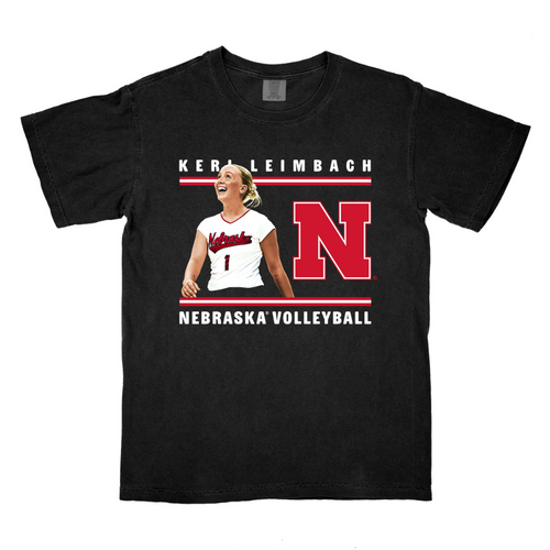 Men's/Women's Nebraska Huskers Volleyball Keri Leimbach Black Illustrated T-Shirt - BLACK
