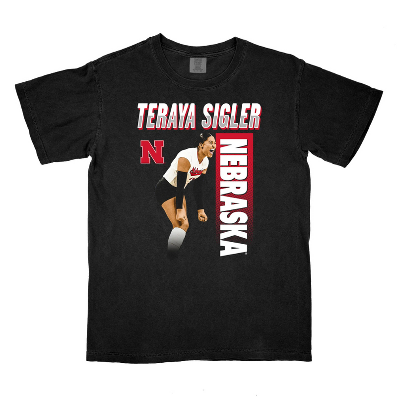 Men's/Women's Nebraska Huskers Volleyball Teraya Sigler Black Illustrated T-Shirt - BLACK