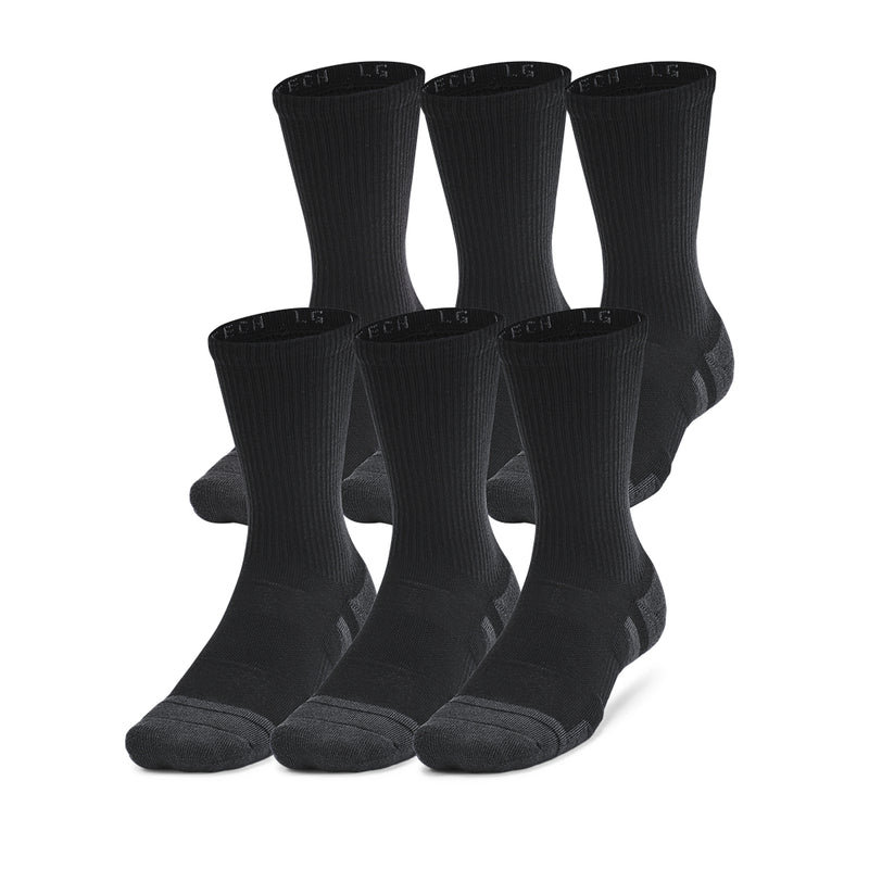 Men's/Women's Under Armour Performance Tech Crew Socks 6-Pack - BLACK