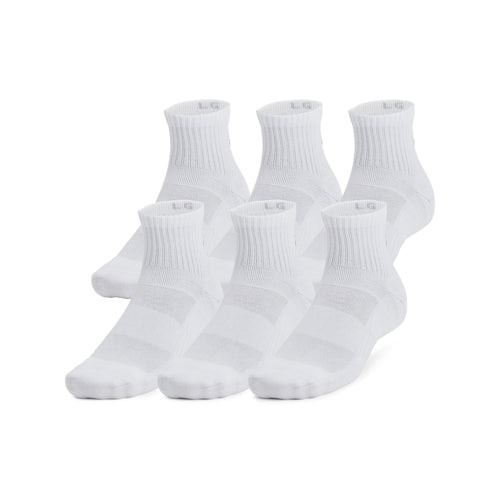 Men's/Women's Under Armour Tech Cotton Quarter Socks 6-Pack - 100 - WHITE