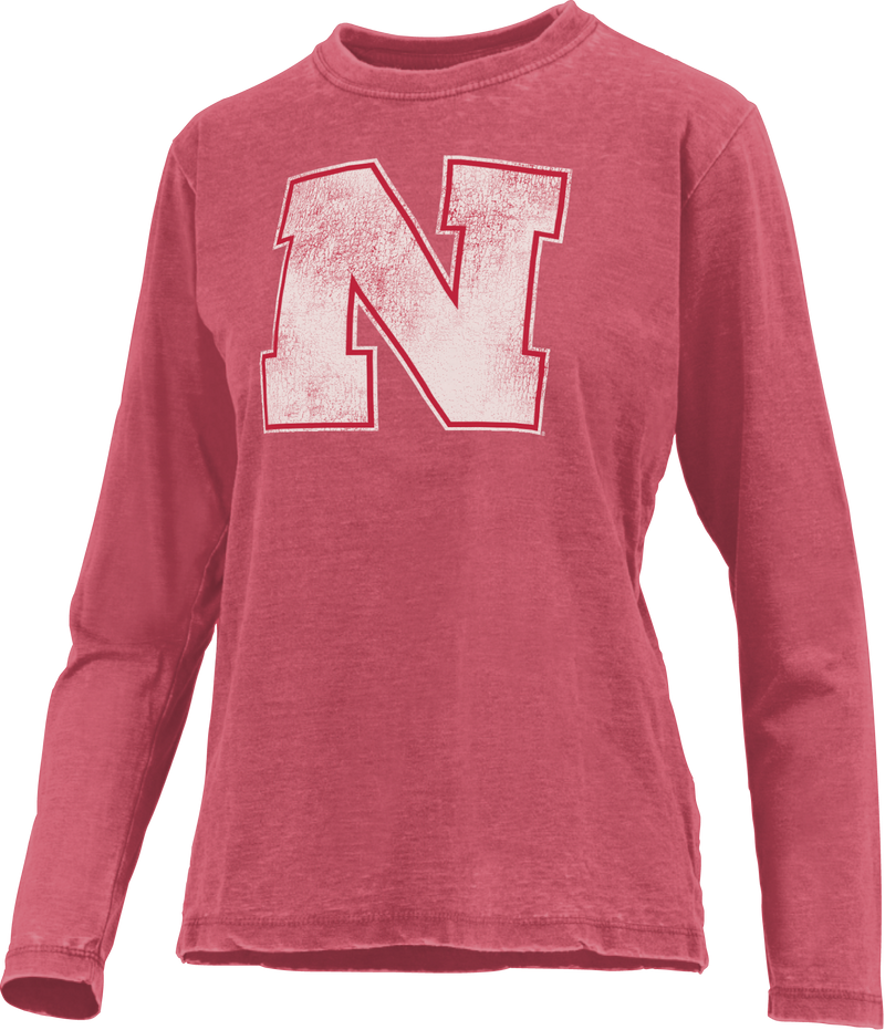 Women's Nebraska Huskers Distressed Logo Long Sleeve T-Shirt