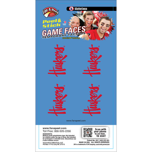 Nebraska Huskers Script Game Faces Temporary Tattoos - HUSKERS