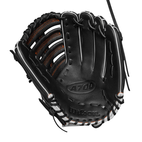 Wilson A700 12.5" Outfield Baseball Glove - BLACK/SILVER