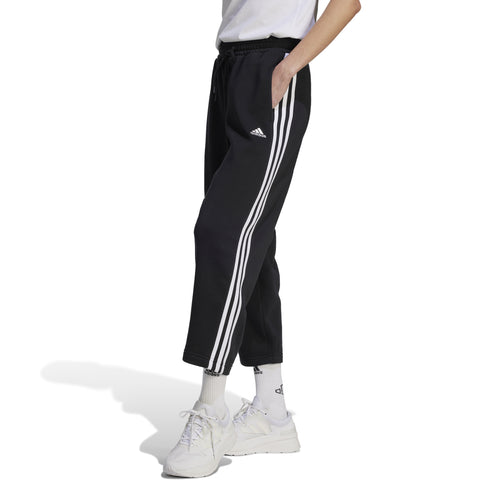 Women's Adidas Essentials 3-Stripes Open Hem Fleece Pant - BLACK/WHITE