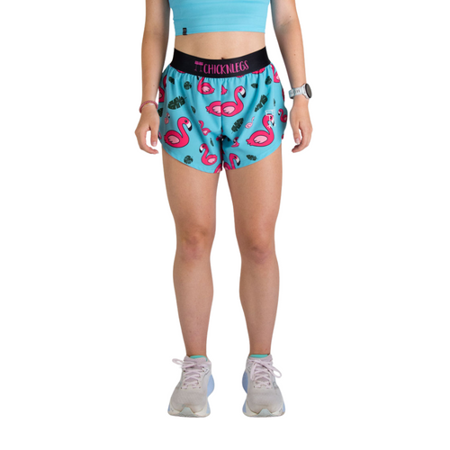Women's ChicknLegs Blue Flamingos 4" Split Shorts - BLUEFLAM