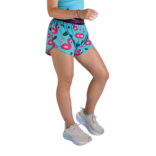 Women's ChicknLegs Blue Flamingos 4" Split Shorts - BLUEFLAM