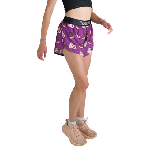 Women's ChicknLegs Choccy Cows 4" Split Shorts - CHOCCYCO