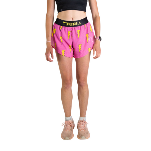 Women's ChicknLegs Pink Bolts 4" Split Shorts - PINKBOLT
