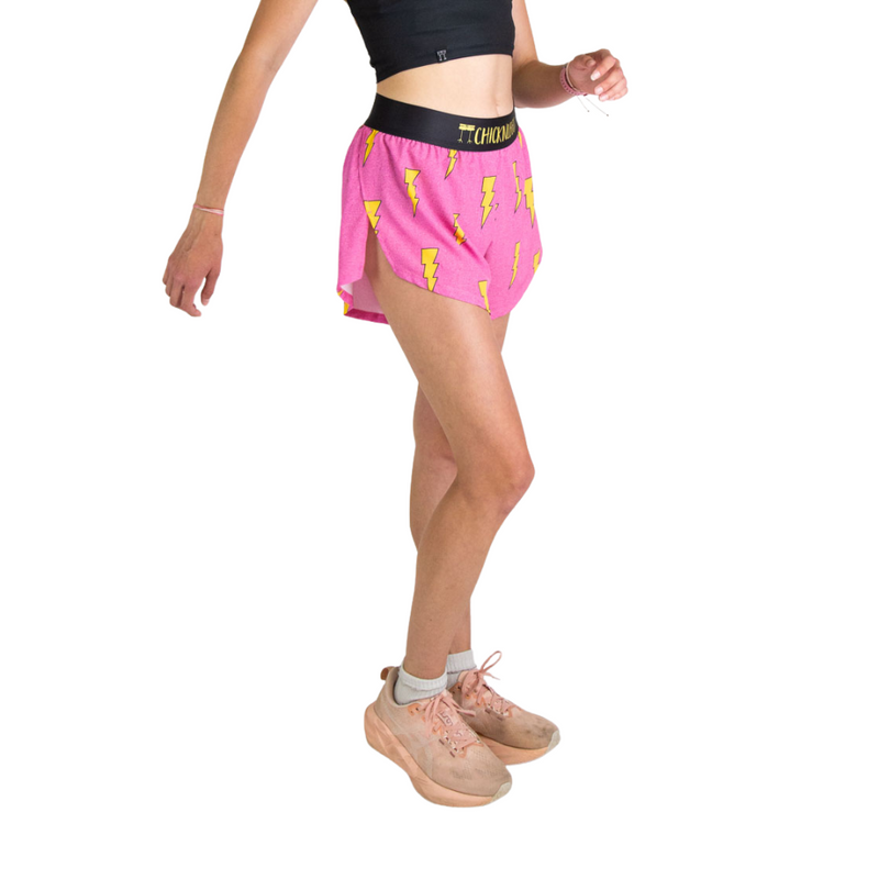 Women's ChicknLegs Pink Bolts 4" Split Shorts - PINKBOLT