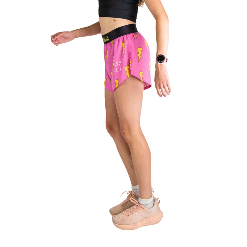 Women's ChicknLegs Pink Bolts 4" Split Shorts - PINKBOLT