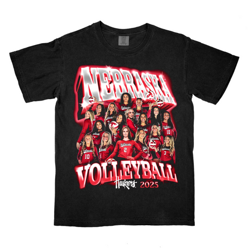 Women's/Men's Nebraska Huskers 2025 Volleball Team T-Shirt - BLACK