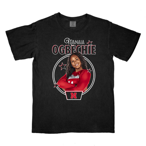 Women's/Men's Nebraska Huskers Manaia Ogbechie Illustrated T-Shirt - BLACK