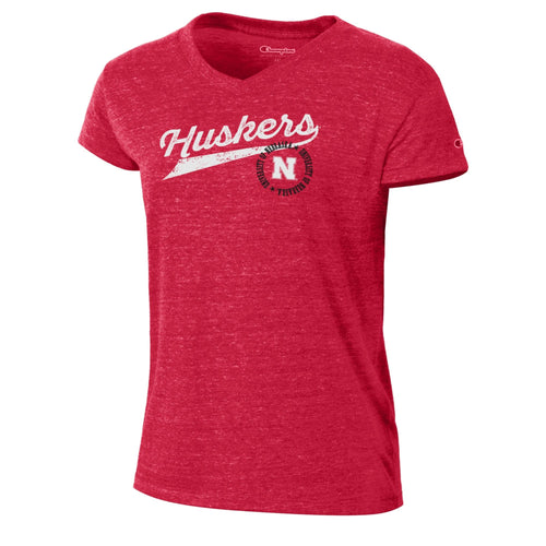 Women's Nebraska Huskers Cap Tri-blend T-Shirt - SCARLET